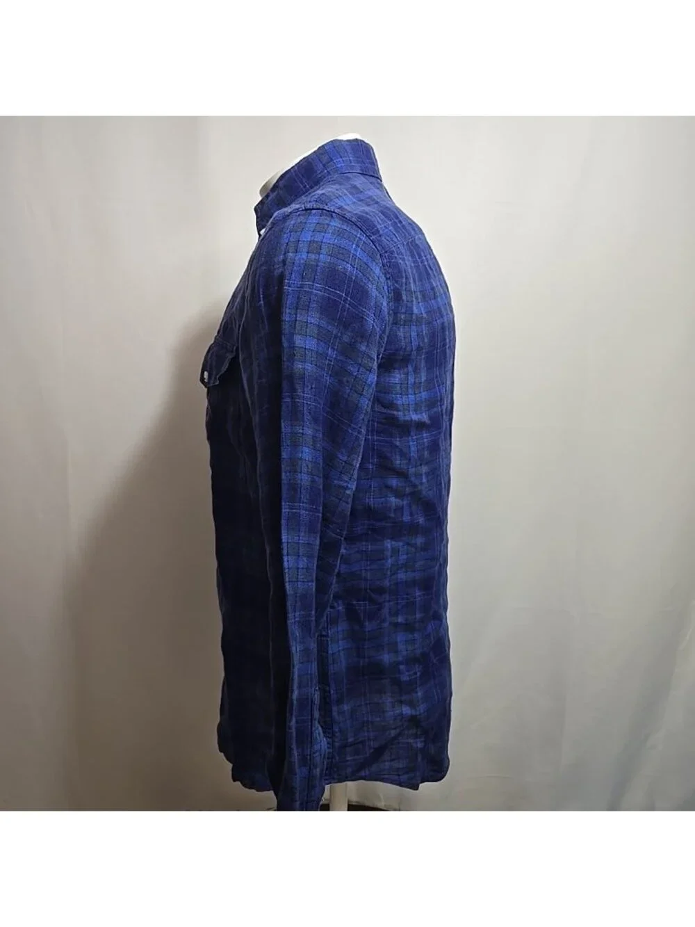 Banana Republic 100% Linen Shirt Mens Size Medium Slim Fit Blue Plaid